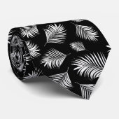 Palm Leaf Black White Tropical Patroon Stropdas (Opgerold)
