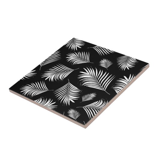 Palm Leaf Black White Tropical Patroon Tegeltje (Zijkant)
