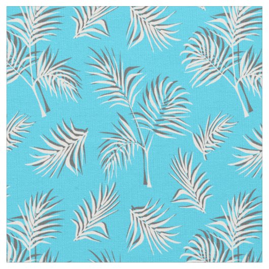 Palm Leaf Blue White Pattern Stof (Close Up)