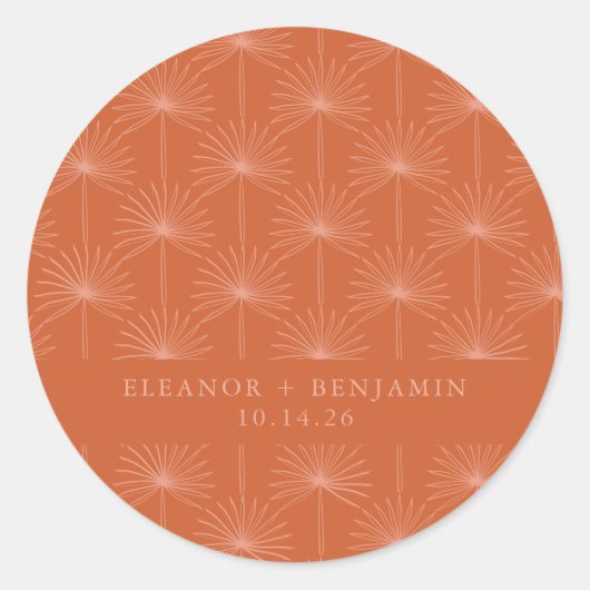 Palm Leaf Botanical Burnt Oranje Custom Wedding Ronde Sticker (Voorkant)