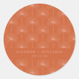 Palm Leaf Botanical Burnt Oranje Custom Wedding Ronde Sticker