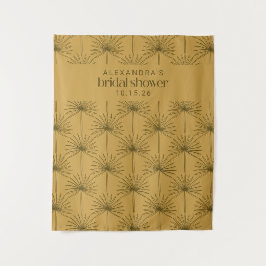 Palm Leaf Botanical Mustard Custom Vrijgezellenfee Wandkleed (Voorkant)