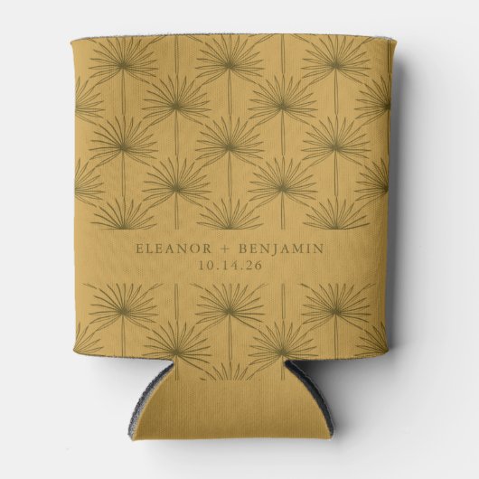 Palm Leaf Botanical Mustard Yellow Custom Wedding Blikjeskoeler (Voorkant)