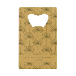 Palm Leaf Botanical Mustard Yellow Custom Wedding Creditkaart Flessenopener
