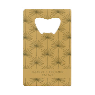 Palm Leaf Botanical Mustard Yellow Custom Wedding Creditkaart Flessenopener