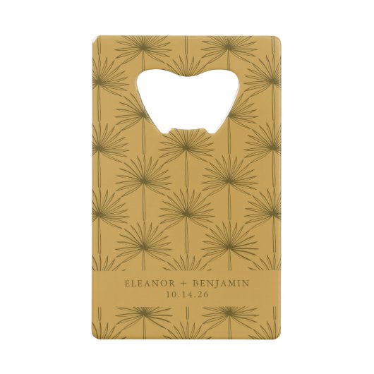 Palm Leaf Botanical Mustard Yellow Custom Wedding Creditkaart Flessenopener (Voorkant)