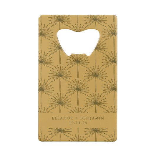 Palm Leaf Botanical Mustard Yellow Custom Wedding Creditkaart Flessenopener (Achterkant)