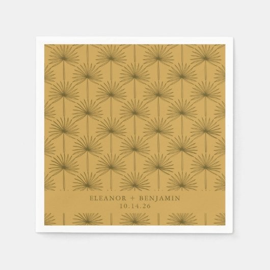 Palm Leaf Botanical Mustard Yellow Custom Wedding Servet (Voorkant)