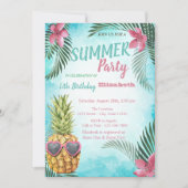 Palm Leaf, Cool Pineapple Birthday Party Kaart (Voorkant)