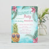 Palm Leaf, Cool Pineapple Birthday Party Kaart (Staand voorkant)