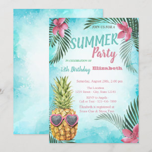 Palm Leaf, Cool Pineapple Birthday Party Kaart
