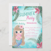 Palm Leaf, Flowers, Baby Mermaid Birthday Party Kaart (Voorkant)