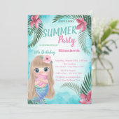Palm Leaf, Flowers, Baby Mermaid Birthday Party Kaart (Staand voorkant)