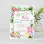 Palm Leaf, Flowers, Flamingo, Watermelon Birthday Kaart (Staand voorkant)