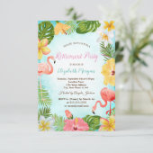 Palm Leaf Flowers Flamingos Retirement Party Kaart (Staand voorkant)