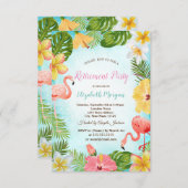 Palm Leaf Flowers Flamingos Retirement Party Kaart (Voorkant / Achterkant)