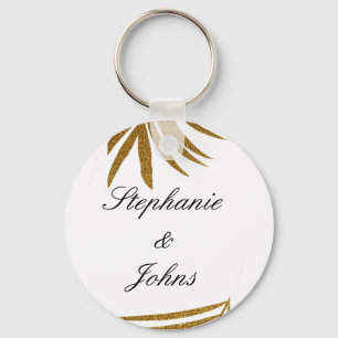 Palm Leaf Gold Glitter Custom Couple Name Tropical Sleutelhanger