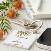 Palm Leaf Gold Glitter Custom Couple Name Tropical Sleutelhanger (Voorkant Rechts)