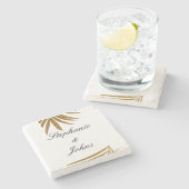 Palm Leaf Gold Glitter Custom Couple Name Tropical Stenen Onderzetter (Zijkant)