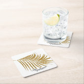 Palm Leaf Gold Glitter Custom Naam Schattige Trend Kartonnen Onderzetters (Insitu)