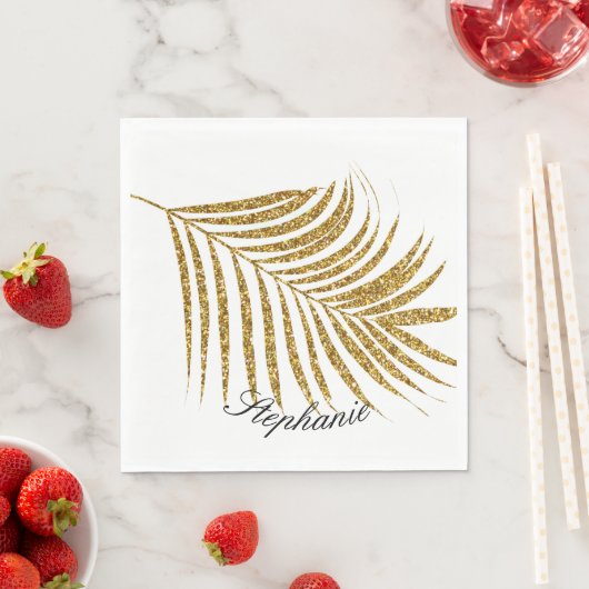 Palm Leaf Gold Glitter Custom Naam Schattige Trend Servet (Insitu)