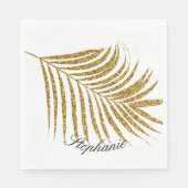 Palm Leaf Gold Glitter Custom Naam Schattige Trend Servet (Voorkant)