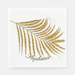 Palm Leaf Gold Glitter Custom Naam Schattige Trend Servet