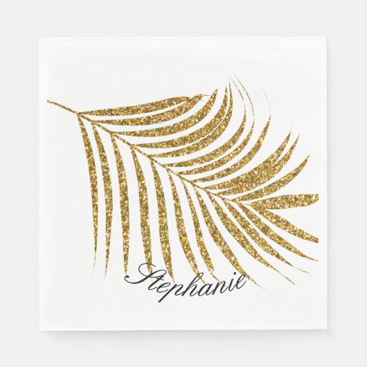 Palm Leaf Gold Glitter Custom Naam Schattige Trend Servet (Voorkant)