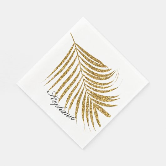 Palm Leaf Gold Glitter Custom Naam Schattige Trend Servet (Hoek)