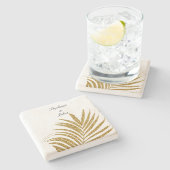 Palm Leaf Gold Glitter Custom Name Wedding Gift Stenen Onderzetter (Zijkant)