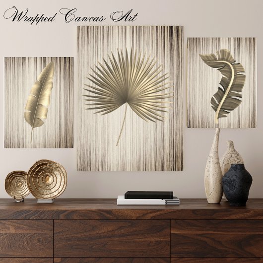 Palm Leaf Goud met Bronzen Achtergrond Canvas Afdruk
