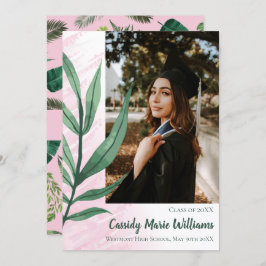 Palm Leaf Green Pink Plant Afstuderen Aankondiging