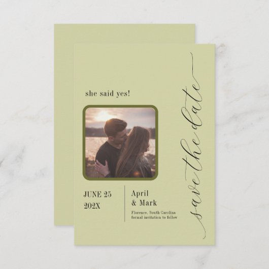 Palm Leaf Greenery Modern Save the Date (Voorkant / Achterkant)