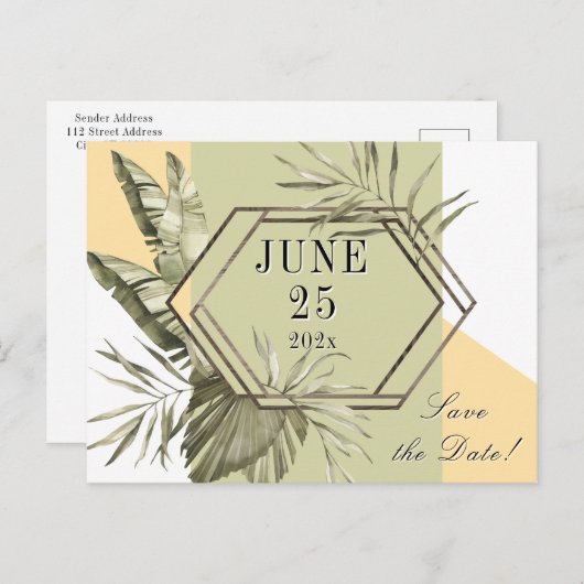 Palm Leaf Greenery Save the Date Briefkaart (Voorkant / Achterkant)