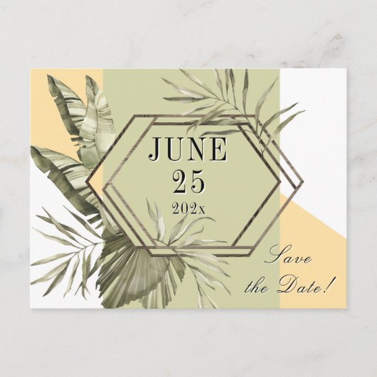 Palm Leaf Greenery Save the Date Briefkaart (Voorkant)