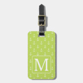 Palm Leaf Groen en Witte Ankers Monogram Bagagelabel (Voorkant verticaal)