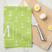 Palm Leaf Groen en Witte Ankers Monogram Theedoek (Quarter Fold)