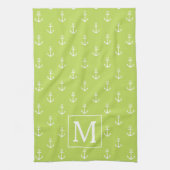 Palm Leaf Groen en Witte Ankers Monogram Theedoek (Verticaal)