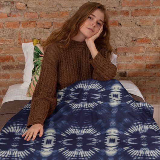 Palm Leaf in Delft Blue Fleece Deken