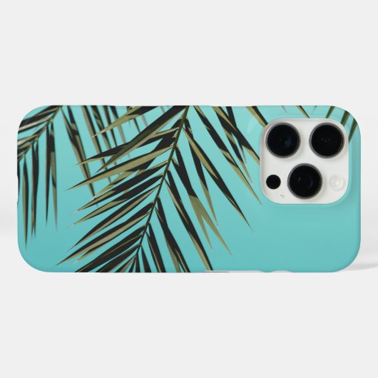 Palm Leaf iPhone Case – Minimale Tropische Blauwe  (Achterkant (horizontaal))