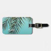 Palm Leaf iPhone Case – Minimale Tropische Blauwe Bagagelabel (Voorkant horizontaal)