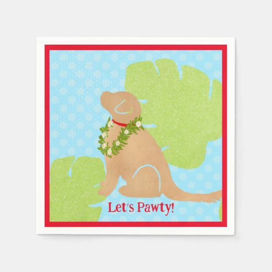 Palm Leaf Island Golden Dog Let's Pawty Napkin Servet (Voorkant)