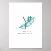 Palm Leaf Logo Tropical Wedding Guest Book Sign Poster (Voorkant)