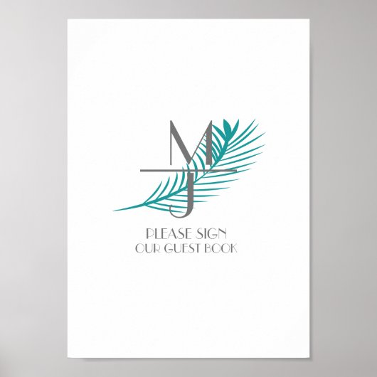 Palm Leaf Logo Tropical Wedding Guest Book Sign Poster (Voorkant)