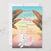 Palm Leaf, Mermaid Birthday Party Kaart (Voorkant)