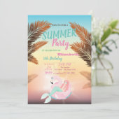 Palm Leaf, Mermaid Birthday Party Kaart (Staand voorkant)