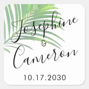 Palm Leaf Modern Beach Destination Wedding Vierkante Sticker