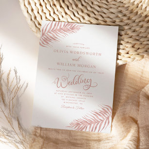 Palm Leaf Modern Roos Gold White Wedding Kaart