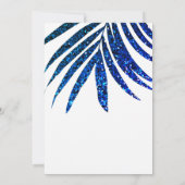 Palm Leaf Navy Blue Glitter Tropische bruiloft Kaart (Achterkant)
