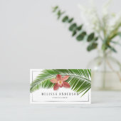 Palm Leaf & Orchid Tropical Floral Silver Framed Visitekaartje (Staand voorkant)
